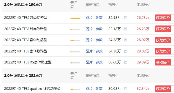 奧迪a4l新車報(bào)價(jià)2022款圖片 新款?yuàn)W迪a4l僅售26萬一輛