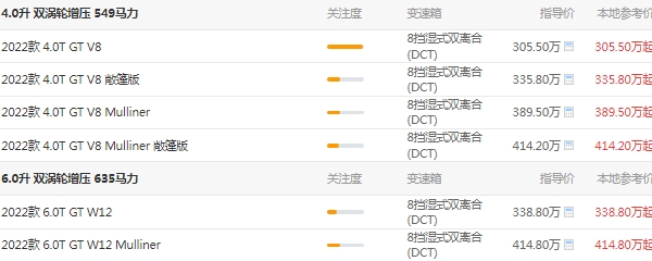 賓利歐陸gt選裝價(jià)格表，市場(chǎng)最新2022款報(bào)價(jià)305萬(wàn)起