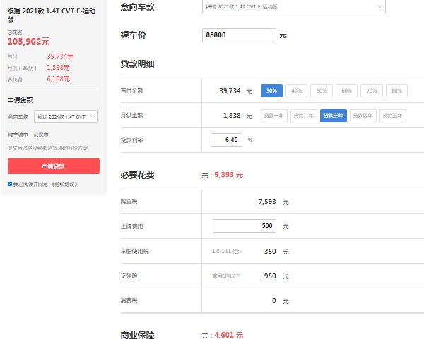 吉利繽瑞2021款1.4t運動版，市場報價9萬（全款落地8萬起）