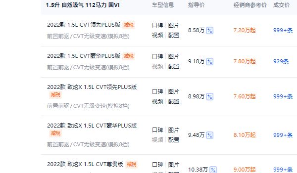 豐田致炫2022款報價及圖 豐田致炫2022款售價8.58萬元