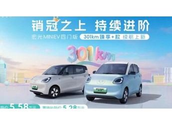 置換價(jià)5.28萬(wàn)元 五菱宏光MINIEV四門版301km續(xù)航版上市 封面圖
