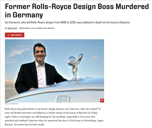 汽車圈泰斗級(jí)人物：勞斯萊斯傳奇設(shè)計(jì)師在家遇襲被刺身亡